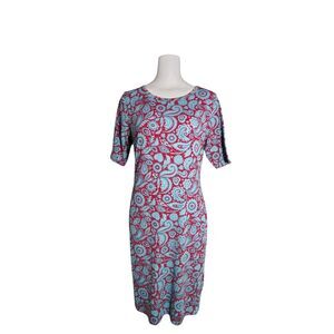 LULAROE Julia Sheath Dress Womens Red Blue Size Medium Semi Fitted Paisley 00036